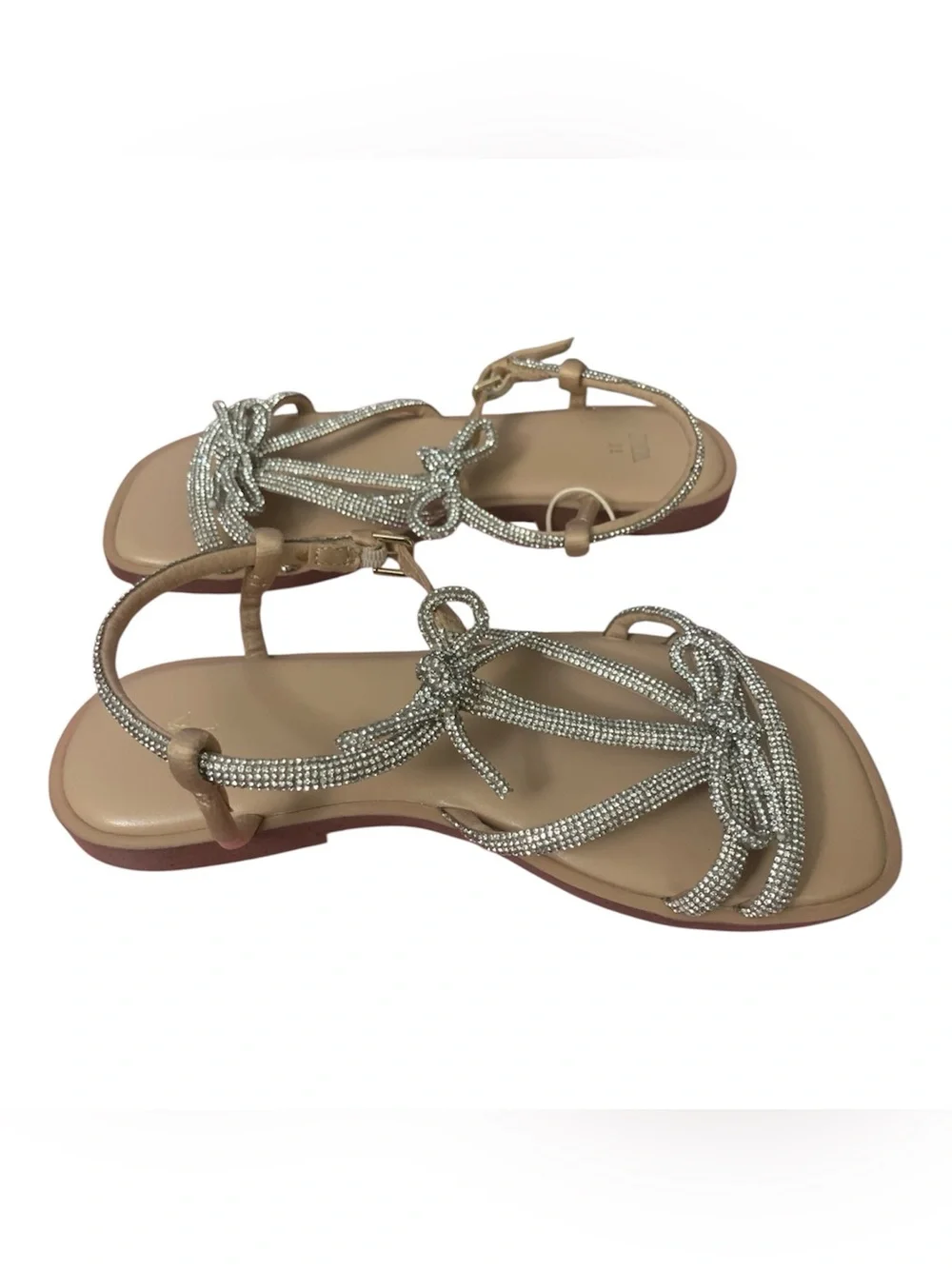 Zara Nude Sandals with Silver Rhinestone Bows Girl 13